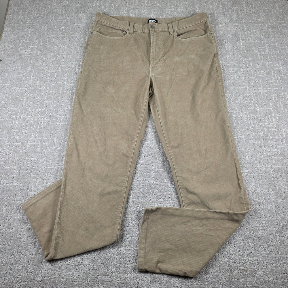 Lands End Mens 36X33 Straight Fit Corduroy Pants Tan Khaki Stretch Trousers